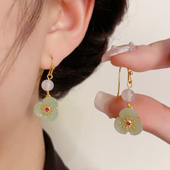 Bông Tai Tòn Teng Hoa Xanh Cẩm Thạch Dạng Móc