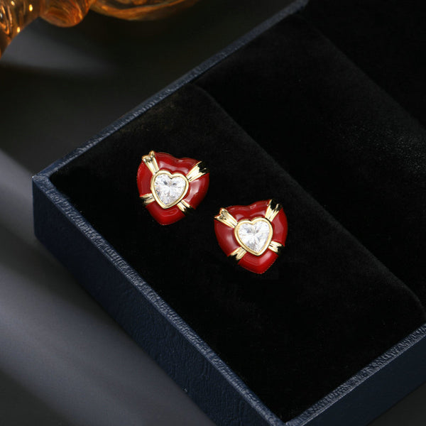 BÔNG TAI DÁNG HEART ĐỎ ĐÍNH ĐÁ TRẮNG NỔI BẬT
