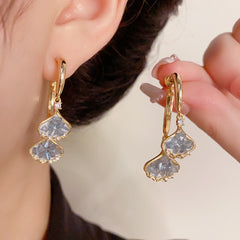 BÔNG TAI TÒN TENG KIỂU DÁNG LÁ BẠCH NGỌC ĐÁ XANH TRƯỚC SAU THỜI TRANG