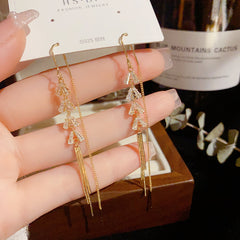 Bông Tai Tòn Teng 2 Hàng Đá Rơi Dáng Dài Nữ Tính