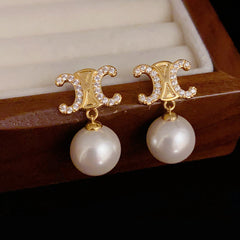 BÔNG TAI TÒN TENG HOẠ TIẾT CELIN ĐÍNH ĐÁ TRẮNG PHỐI HẠT TRAI