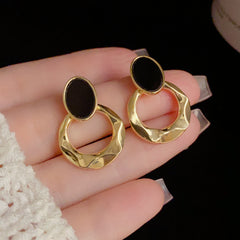 BÔNG TAI TÒN TENG OVAL ĐEN PHỐI TRÒN VÀNG HỢP KIM CÁ TÍNH