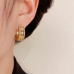 Bông Tai Khoen Tròn Đính Đá Mắt Mèo Đan Xen Lạ Mắt