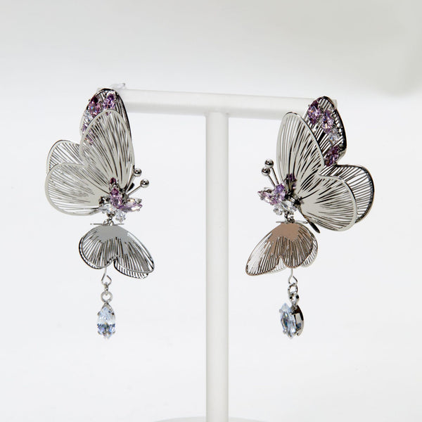 BÔNG TAI TÒN TENG CÁNH LƯỚI HỒ ĐIỆP BẠC ĐÍNH ĐÁ NỮ TÍNH