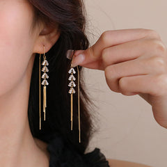 Bông Tai Tòn Teng 2 Hàng Đá Rơi Dáng Dài Nữ Tính