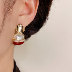 BÔNG TAI TÒN TENG BẢN TRÒN HÌNH VUÔNG GIFT ĐÍNH ĐÁ PHỐI ĐỎ NỔI BẬT