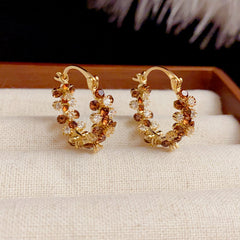 Bông Tai Khoen Tròn Phối Hoa Đá Màu Xinh Xắn