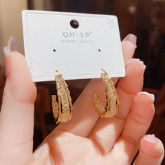 Bông Tai Khoen Khuyết Dáng Giọt Nước Phối Lưới Đính Đá Cá Tính