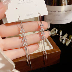 Bông Tai Tòn Teng 2 Hàng Đá Rơi Dáng Dài Nữ Tính