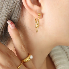 Bông Tai Tòn Teng Hình Học Vòng 2 Dây Trước Sau Lạ Mắt