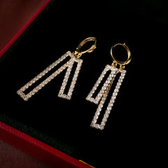 Bông Tai Khoen Tòn Teng Hình Học Chữ Nhật Đôi Đính Đá Trắng