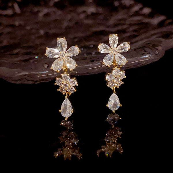 Bông Tai Tòn Teng Hoa Đá 3 Tầng Nhỏ Xinh Siêu Sáng