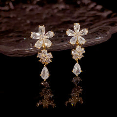 Bông Tai Tòn Teng Hoa Đá 3 Tầng Nhỏ Xinh Siêu Sáng