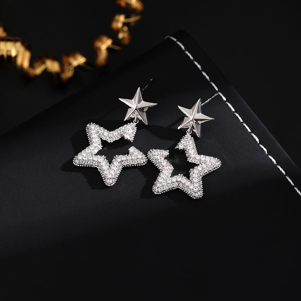 BÔNG TAI TÒN TENG NGÔI SAO ĐÔI ĐÍNH ĐÁ TRẮNG CAO CẤP