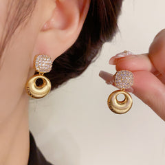 BÔNG TAI TÒN TENG VUÔNG ĐÁ PHỐI TRÒN VÀNG NHÁM LUCKY THỜI TRANG