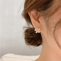 Bông Tai Hình Hoa 5 Cánh Đá Mắt Mèo Phối 2 Cánh Đá Sát Tai