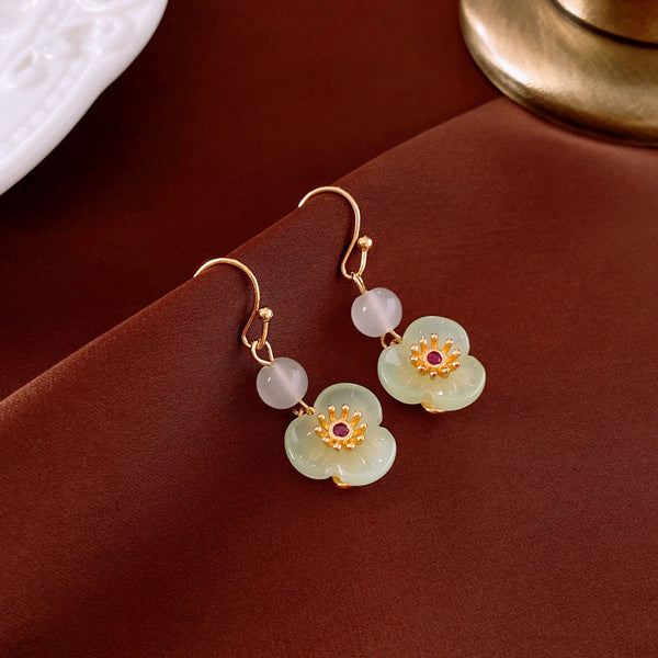 Bông Tai Tòn Teng Hoa Xanh Cẩm Thạch Dạng Móc