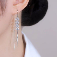 Bông Tai Tòn Teng 2 Hàng Đá Rơi Dáng Dài Nữ Tính