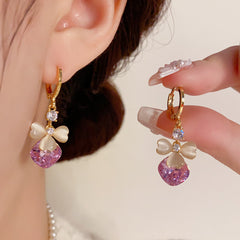 BÔNG TAI KHOEN TÒN TENG HOA 3 CÁNH ĐÁ MẮT MÈO PHỐI THOI ĐÁ TÍM