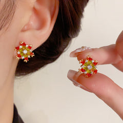 BÔNG TAI HÌNH BÔNG TUYẾT ĐÁ MÀU XANH ĐỎ NỔI BẬT