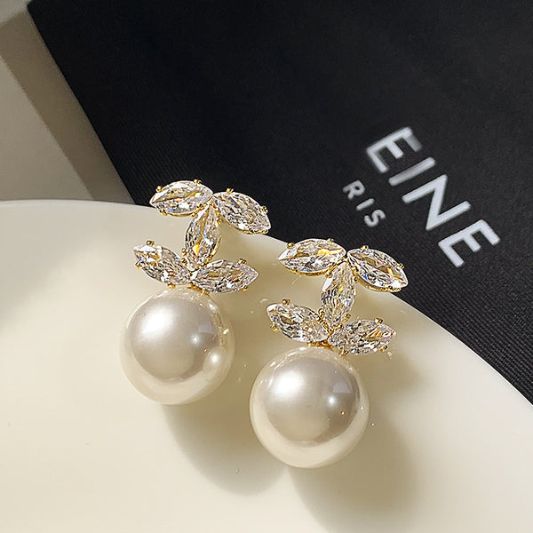 BÔNG TAI TÒN TENG DÁNG CN ĐÍNH ĐÁ PHỐI HẠT TRAI TRẮNG SANG TRỌNG