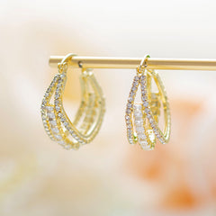 Bông Tai Khoen Vuông Đính Đá Trắng 3 Lớp Cá Tính