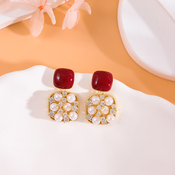 BÔNG TAI TÒN TENG VUÔNG ĐÔI ĐỎ PHỐI ĐÁ TRAI XINH XẮN