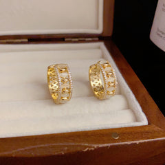 Bông Tai Khoen Tròn Đính Đá Mắt Mèo Đan Xen Lạ Mắt