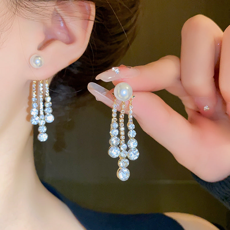 Bông Tai Tòn Teng Tua Rua Đính Đá Trắng 3 Sợi 2 Kiểu