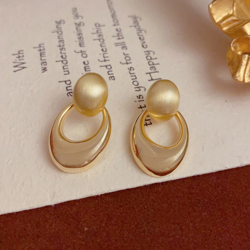 BÔNG TAI TÒN TENG HỢP KIM VÀNG NHÁM OVAL ĐÔI THỜI TRANG