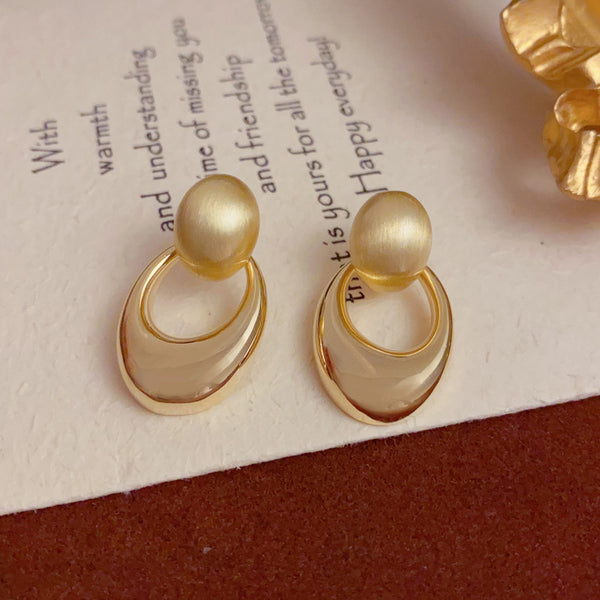 BÔNG TAI TÒN TENG HỢP KIM VÀNG NHÁM OVAL ĐÔI THỜI TRANG