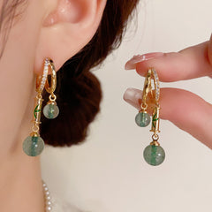 Bông Tai Khoen Tòn Teng Bamboo Đá Xanh Lá Độc Đáo