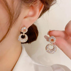 Bông Tai Tòn Teng Tròn Đôi Đính Đá Trắng Thời Trang