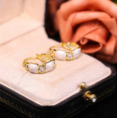 Bông Tai Khoen Đá Màu Chữ Nhật Đan Xen Đá Trắng