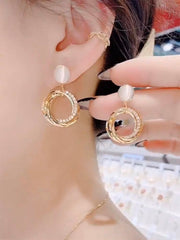 Bông Tai Tòn Teng Tròn Nhiều Lớp Đính Đá Phối Đá Mắt Mèo