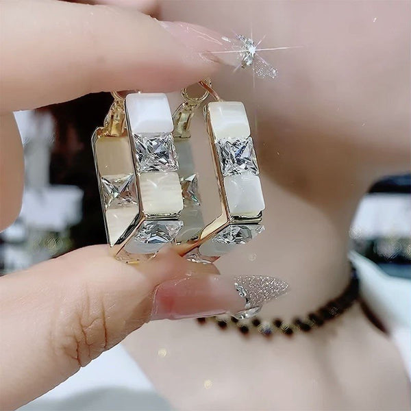 Bông Tai Khoen Đính Đá Vuông Mắt Mèo Đan Xen Cá Tính