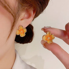 Bông Tai Hình Hoa 4 Cánh Pha Lê Đá Xanh Nữ Tính