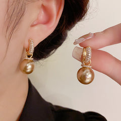 Bông Tai Tòn Teng Khoen Tròn Đính Đá Phối 1 Hạt Trai Cao Cấp