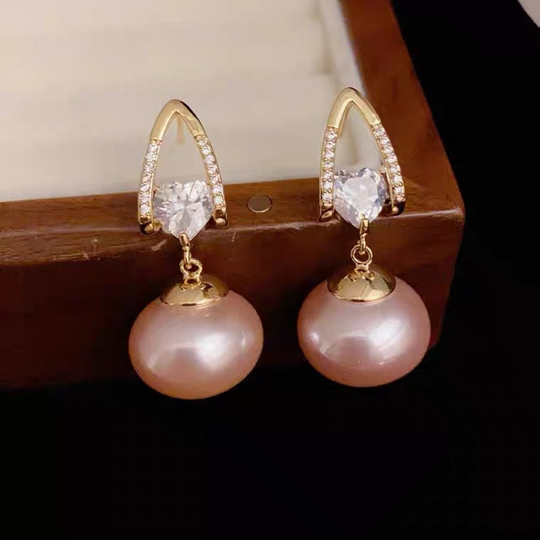 Bông Tai Tòn Teng Đá Trái Tim Phối Hạt Trai Hồng