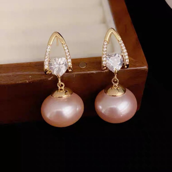 Bông Tai Tòn Teng Đá Trái Tim Phối Hạt Trai Hồng