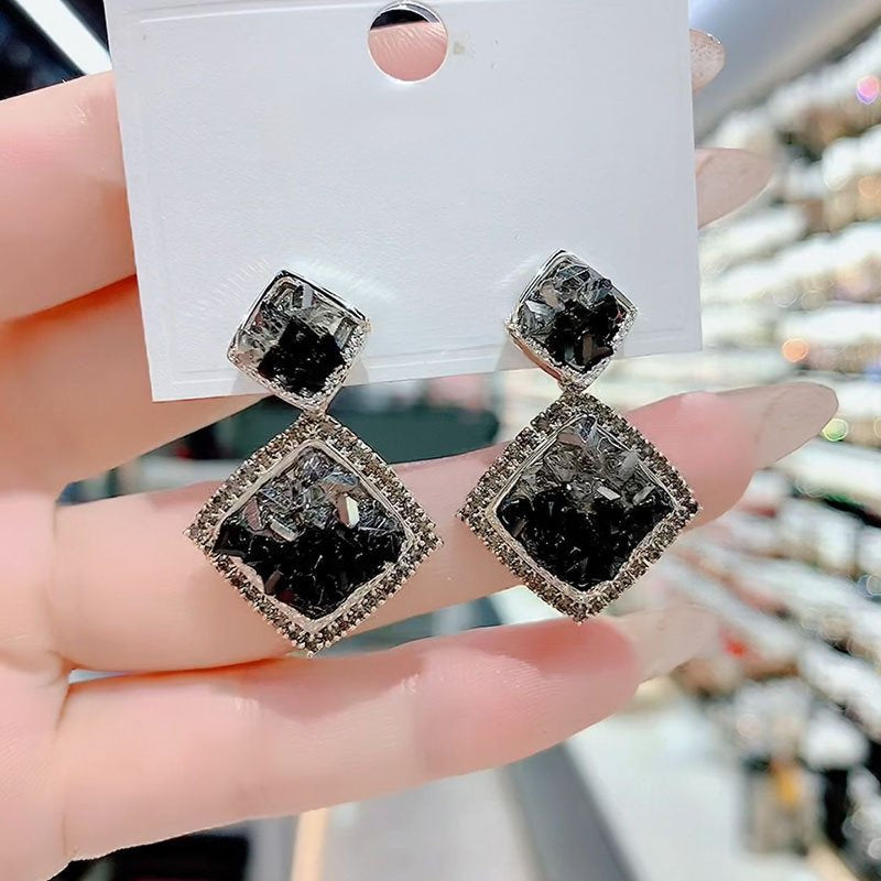 Bông Tai Tòn Teng Hình Thoi Đôi Loang Màu Đá Đen