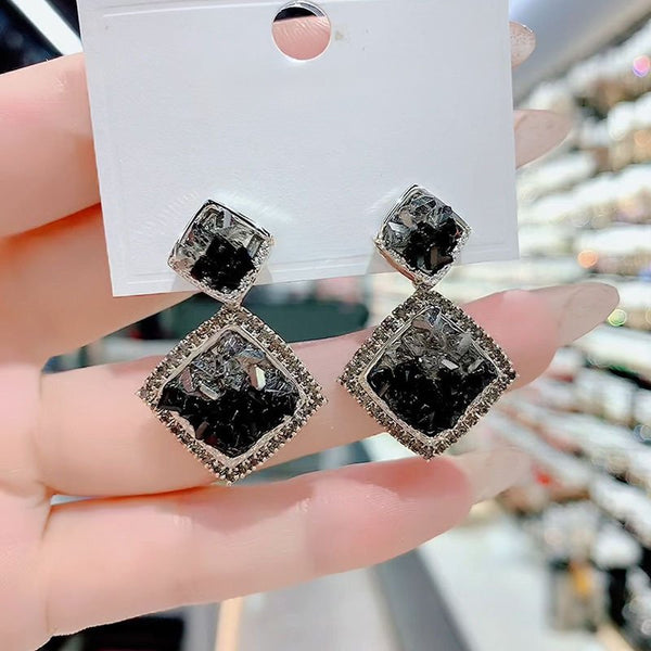 Bông Tai Tòn Teng Hình Thoi Đôi Loang Màu Đá Đen