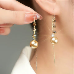 Bông Tai Tòn Teng Hạt Nâu Phối 3 Hạt Đá Dáng Dài