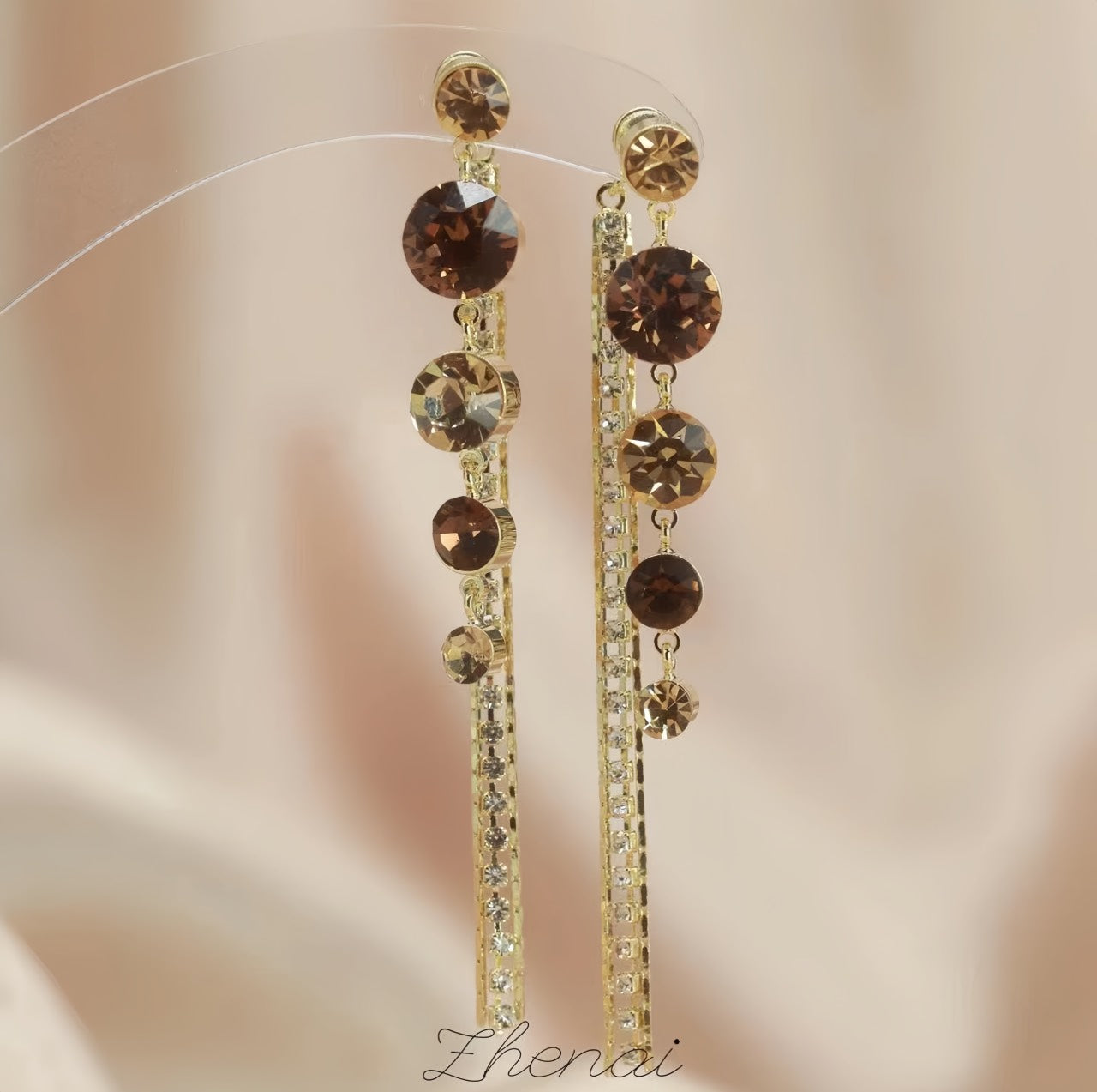 Bông Tai Tòn Teng 5 Hạt Đá Nâu Tua Rua 2 Kiểu