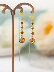 Bông Tai Tòn Teng Hạt Nâu Phối 3 Hạt Đá Dáng Dài