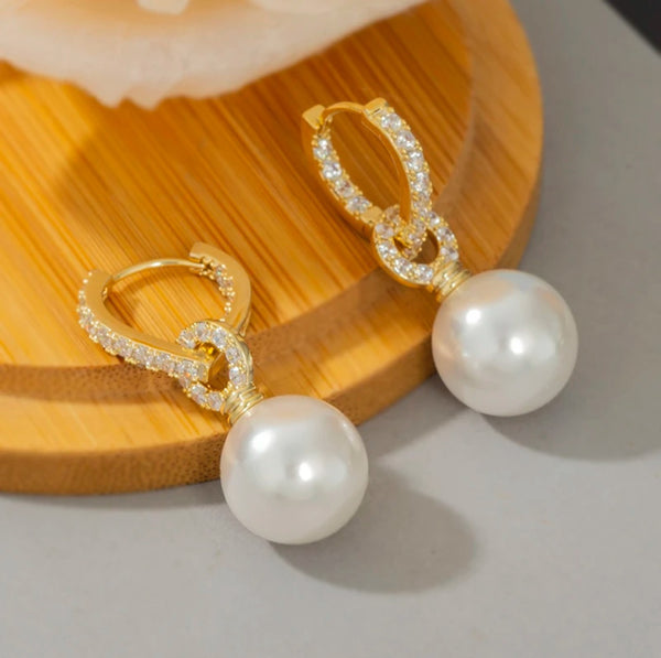 Bông Tai Khoen Heart Đính Đá Phối Hạt Trai 2 Kiểu