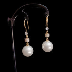 Bông Tai Tòn Teng 1 Hạt Trai Trắng Phối Shape Đá Trắng Dạng Móc