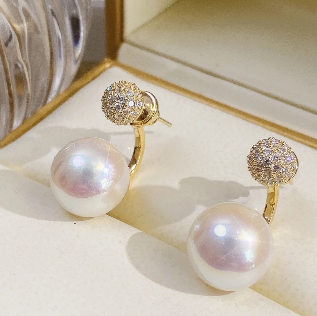 Bông Tai Đính Đá Phối Hạt Trai Trước Sau 2 Kiểu Thời Trang