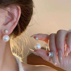 Bông Tai Đính Đá Phối Hạt Trai Trước Sau 2 Kiểu Thời Trang