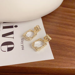 Bông Tai Tòn Teng Hình Học Chữ Nhật Đính Đá Trắng Độc Đáo